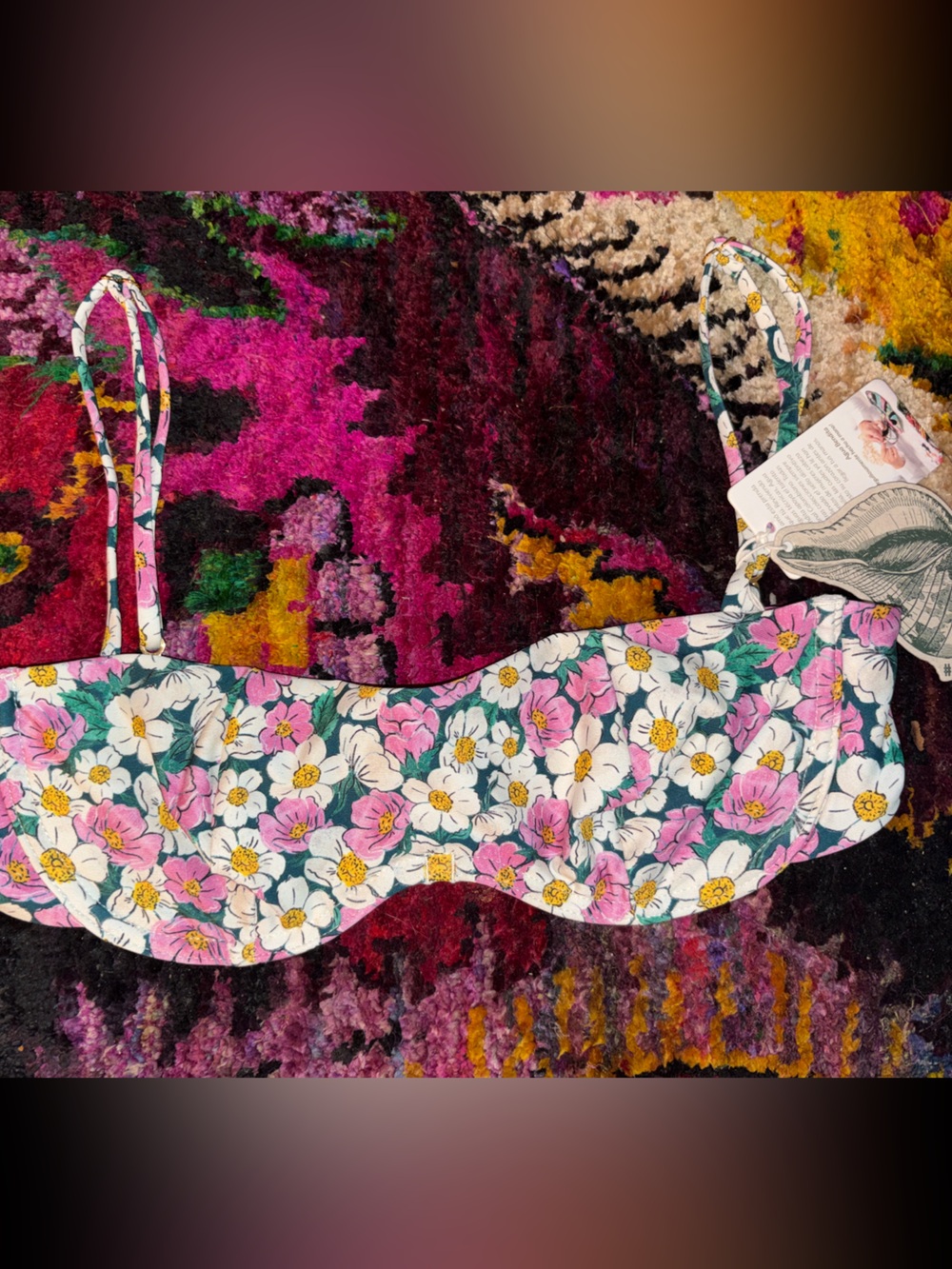 Aqua Bendita Floral Pink & White Bikini Top